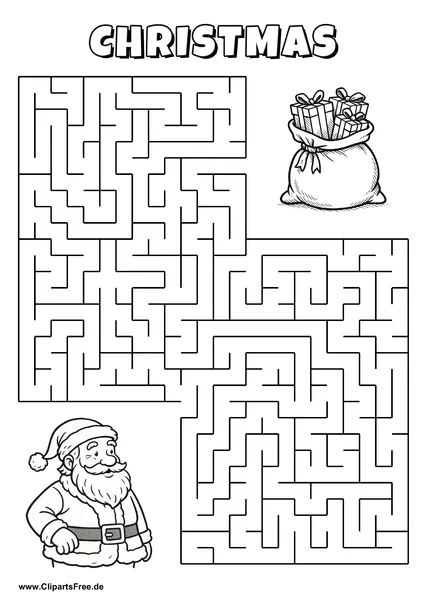 Hilf Santa Claus, den Weg zum Sack mit Geschenken zu finden - Irrgarten, Rätsel zum Drucken