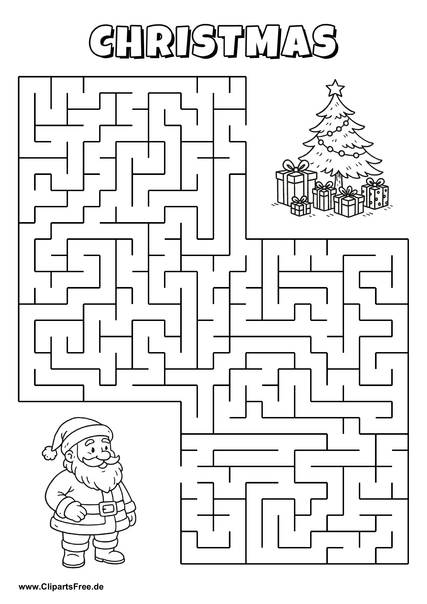 Hilf Santa Claus, den Weg zum Weihnachtsbaum zu finden - Irrgarten, Rätsel zum Drucken
