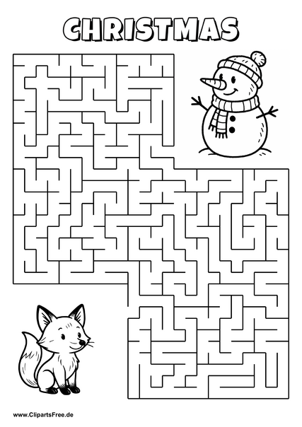 Labyrinth-Rätsel zum Drucken 'Fuchs mit Geschenk sucht den Weg zur Party'