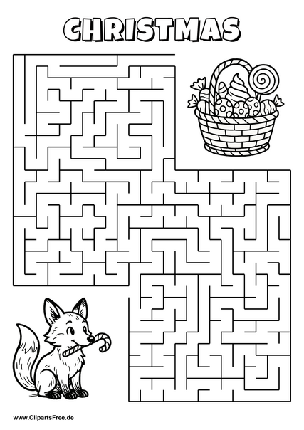 Labyrinth-Rätsel zum Drucken 'Fuchs sucht den Weg zur Baumhöhle'