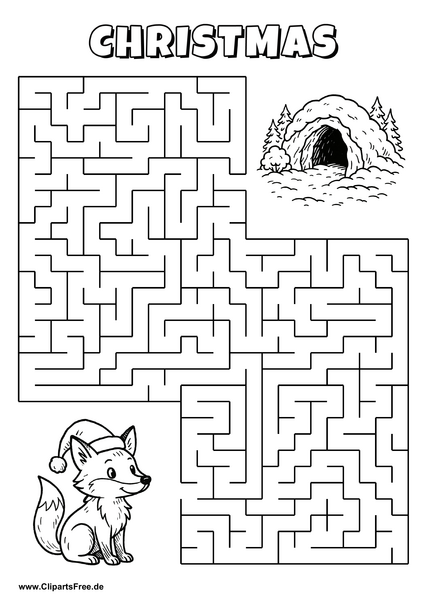 Labyrinth-Rätsel zum Drucken 'Fuchs sucht den Weg zur Winterhöhle'
