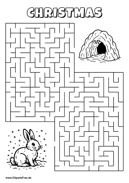 Labyrinth-Rätsel zum Drucken 'Hase sucht den Weg zur Höhle'