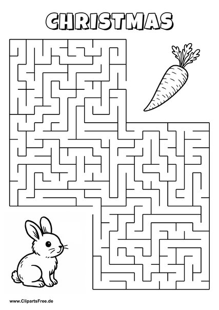 Labyrinth-Rätsel zum Drucken 'Hase sucht den Weg zur Möhre'
