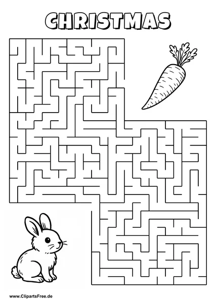 Labyrinth-Rätsel zum Drucken 'Hase sucht den Weg zur Möhre'
