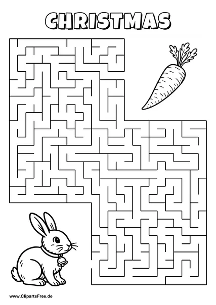Labyrinth-Rätsel zum Drucken 'Kaninchen sucht den Weg zur Möhre'