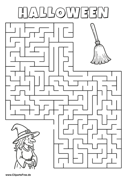 Hexe sucht ihren Besen Labyrinth zum Drucken