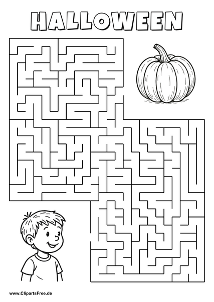 Kind sucht Kürbis Labyrinth zum Drucken