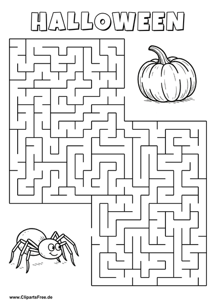 Spinne sucht Kürbis Labyrinth zum Drucken