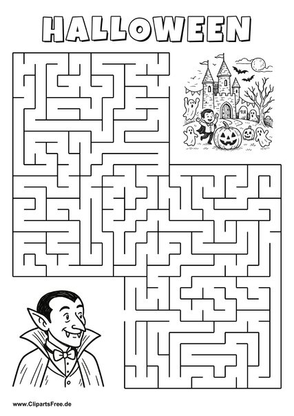 Vampir sucht Burg mit Halloweenparty Labyrinth zum Drucken