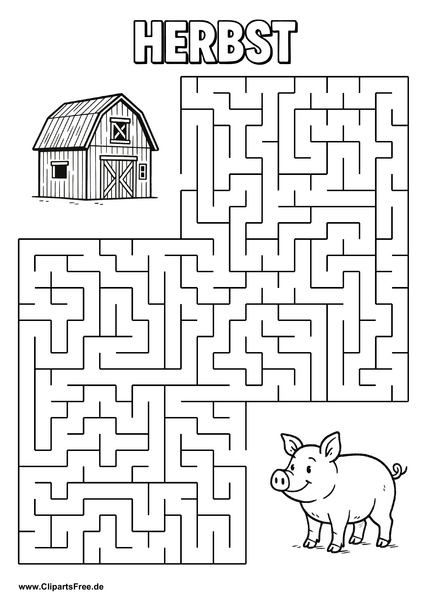 Cartoonschwein sucht Stall Labyrinth zum Drucken