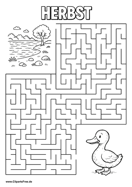 Ente sucht See Labyrinth zum Drucken
