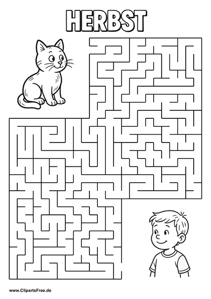 Junge sucht Katze Labyrinth zum Drucken