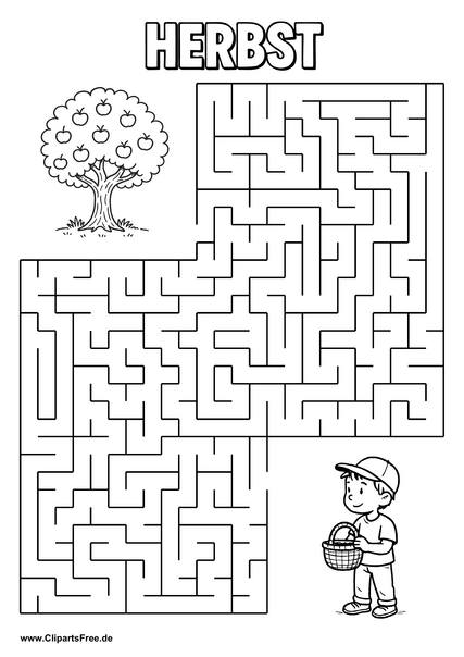 Kind sucht Äpfel Labyrinth zum Drucken