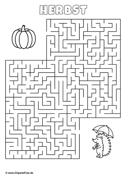 Labyrinth-Rätsel, Irrgarten-Bild 'Igel und Kürbis' download als PDF