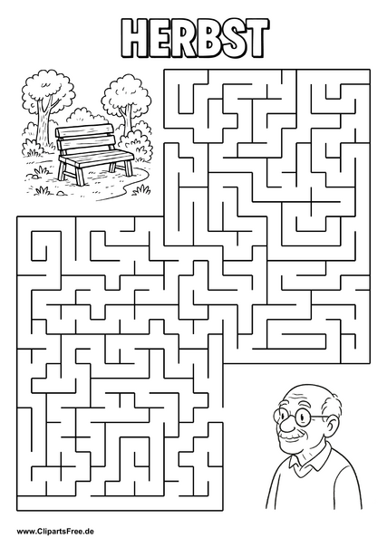 Opa sucht Bank im Park Labyrinth zum Drucken