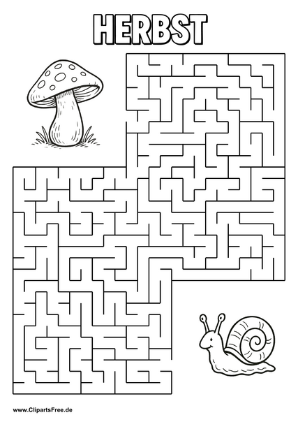 Schnecke sucht Fliegenpilz Labyrinth zum Drucken