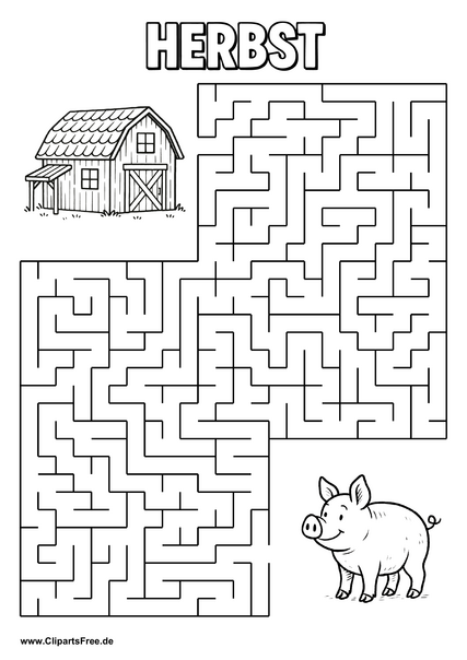 Schwein auf dem Baurfnhof sucht Stall Labyrinth zum Drucken
