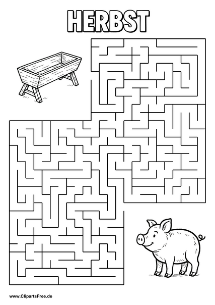 Schweinchen sucht Futterkrippe Labyrinth zum Drucken