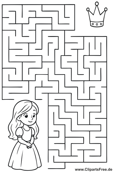 Labyrinth Rätsel und Irrgarten-Bild 'Prinzessin sucht ihre Krone' als PDF
