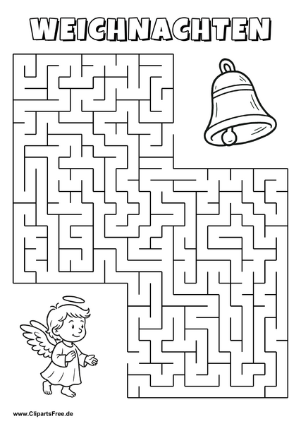 Engel sucht Weihnachtsglocke Labyrinth zum Drucken