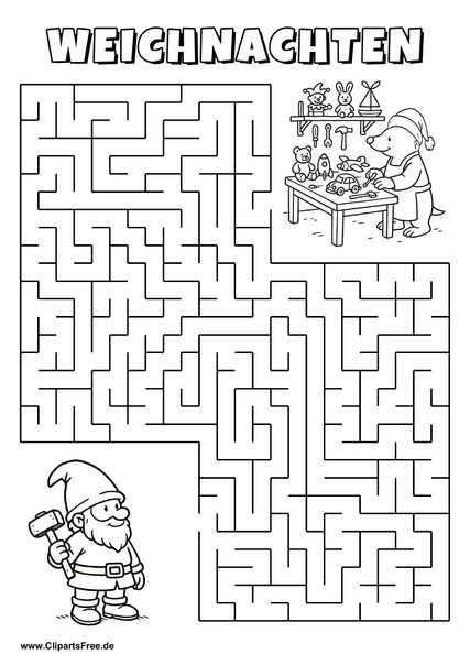 Gnom sucht Geschenkewerkstatt Labyrinth zum Drucken