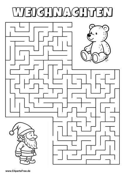 Gnom sucht Teddybär Labyrinth zum Drucken