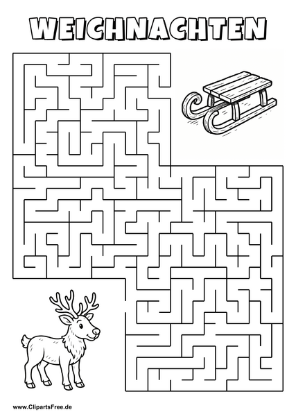 Hirsch sucht Schlitten Labyrinth zum Drucken