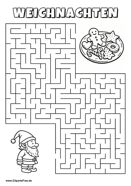Irrgarten zum Drucken 'Hilf dem Elf, den Weg zu dem Plätzchenteller zu finden'