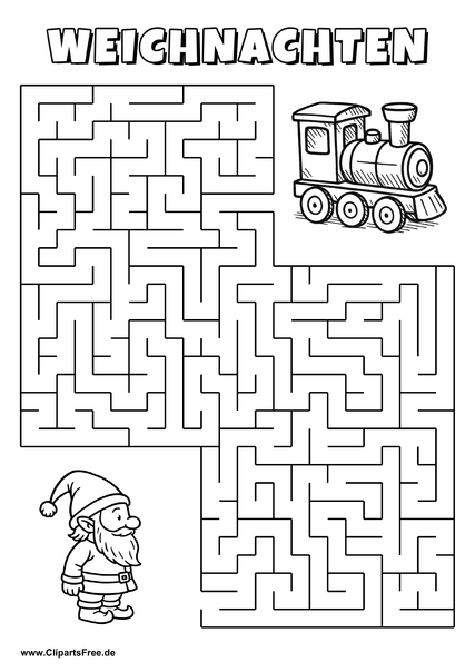 Irrgarten zum Drucken 'Hilf dem Elf, den Weg zu dem Spielzeugzug zu finden'