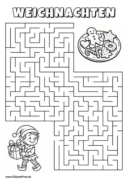 Irrgarten zum Drucken 'Hilf dem Elf, den Weg zu Plätzchen zu finden'