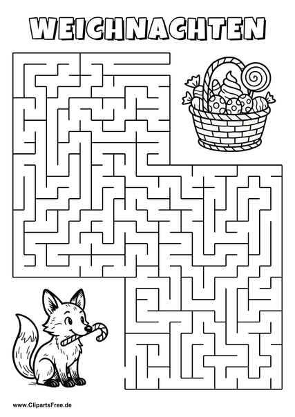 Irrgarten zum Drucken 'Hilf dem Fuchs, den Weg zu der Baumhöhle zu finden'