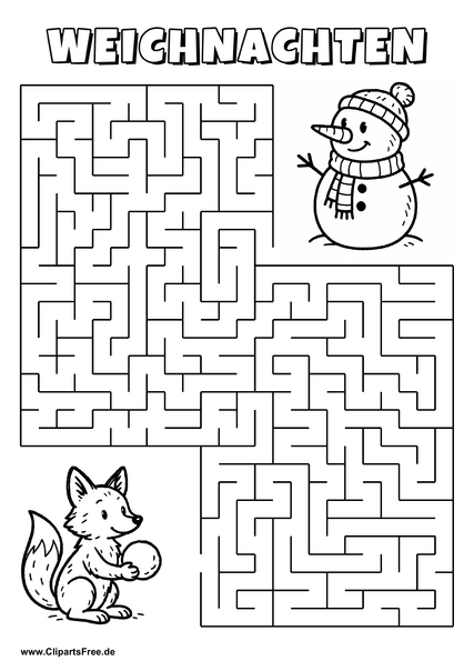 Irrgarten zum Drucken 'Hilf dem Fuchs, den Weg zu der Weihnachtsparty zu finden'