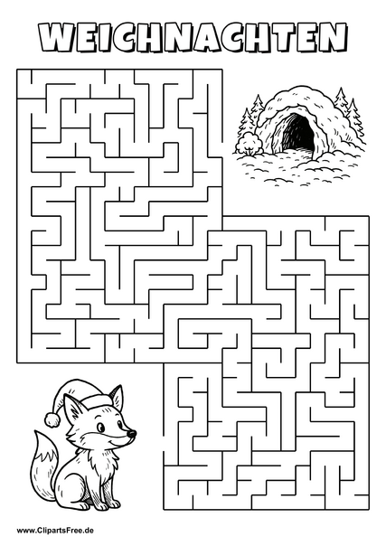 Irrgarten zum Drucken 'Hilf dem Fuchs, den Weg zu der Winterhöhle zu finden'