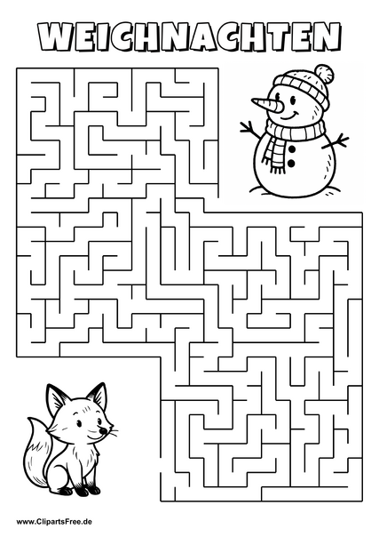 Irrgarten zum Drucken 'Hilf dem Fuchs mit Geschnek, den Weg zu zur Party zu finden'