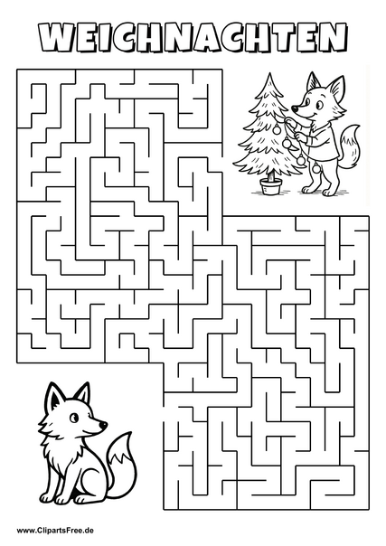 Irrgarten zum Drucken 'Hilf dem Fuchs mit Zuckerstange, den Weg zu dem Süßigkeitenkorb zu finden'