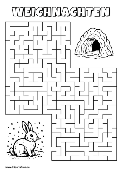 Irrgarten zum Drucken 'Hilf dem Hasen, den Weg zu der Höhle zu finden'