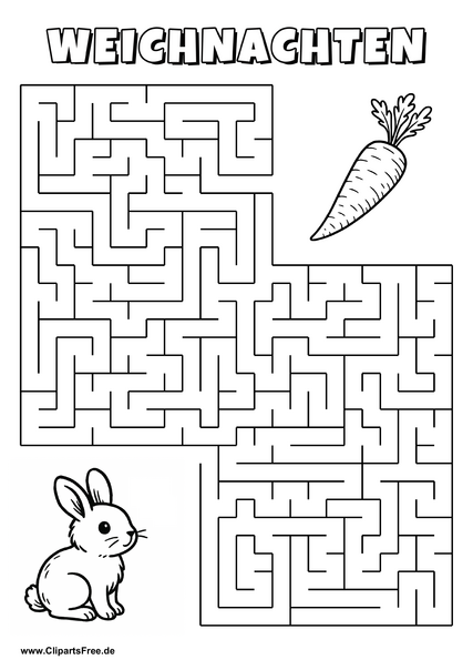 Irrgarten zum Drucken 'Hilf dem Hasen, den Weg zu der Möhre zu finden'