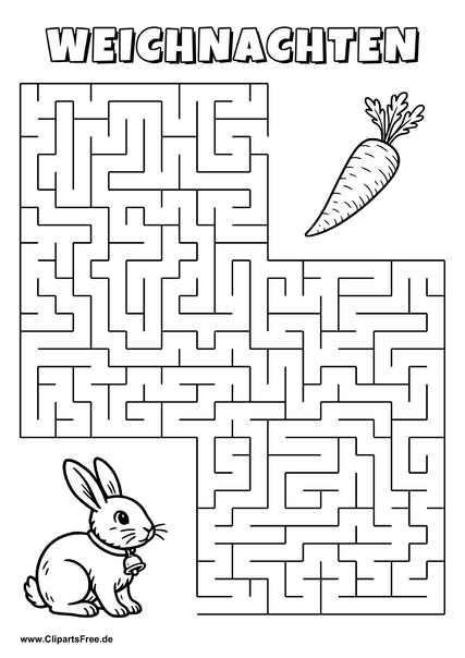 Irrgarten zum Drucken 'Hilf dem Kaninchen, den Weg zu der Möhre zu finden'