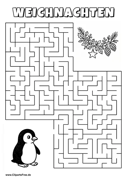 Irrgarten zum Drucken 'Hilf dem Pinguin, den Weg zu der Weihnachtsgirlande zu finden'