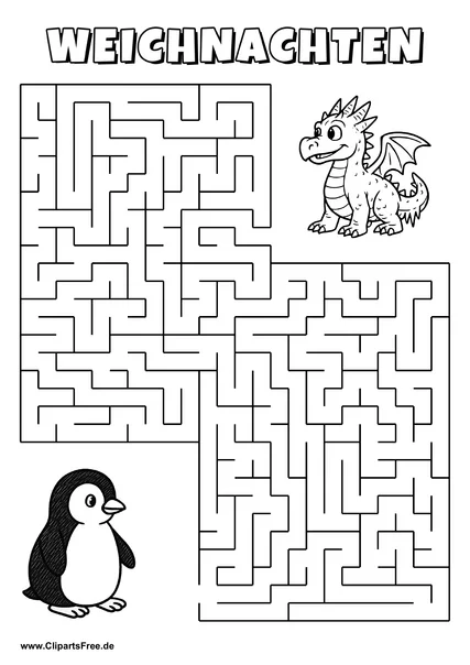 Irrgarten zum Drucken 'Hilf dem Pinguin, den Weg zu kleinem Drachen zu finden'