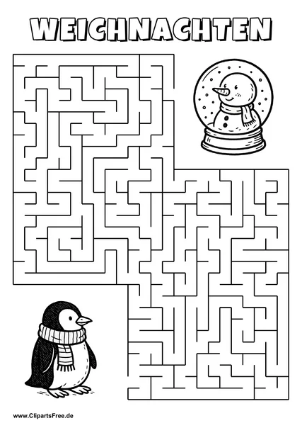 Irrgarten zum Drucken 'Hilf dem Pinguin mit Schal, den Weg zu der Schneekugel zu finden'
