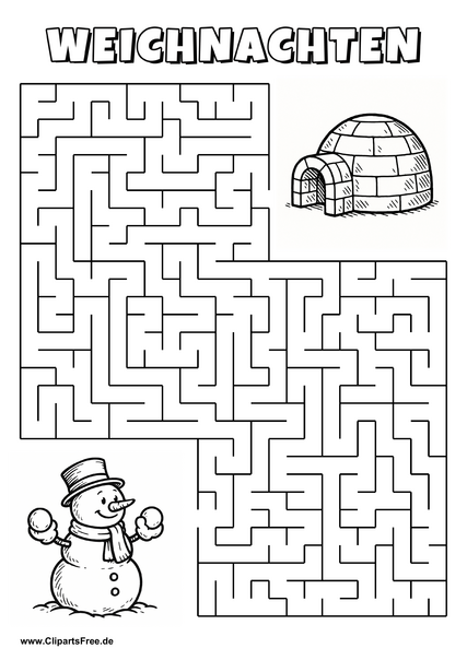 Irrgarten zum Drucken 'Hilf dem Schneemann, den Weg zu dem Iglu zu finden'