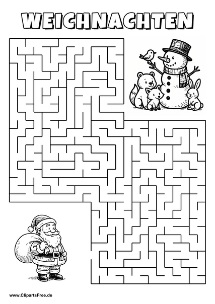 Irrgarten zum Drucken 'Hilf dem Schneemann, den Weg zu der Weihnachtsparty zu finden'