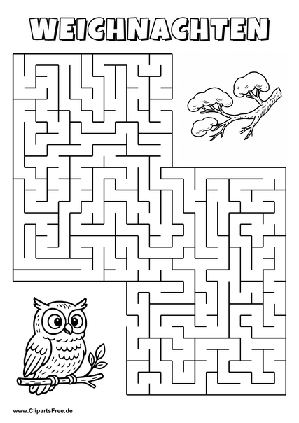 Irrgarten zum Drucken 'Hilf der Eule, den Weg zu dem Baumast zu finden'
