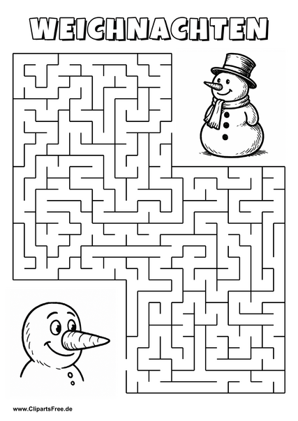 Irrgarten zum Drucken 'Hilf einem Schneemann, den Weg zu anderem Schneemann zu finden'