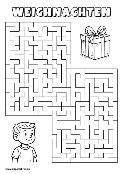 Kind sucht Geschenk zu Weihnachten Labyrinth zum Drucken