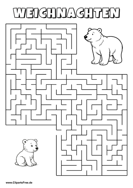 Kleiner weisser Bär sucht Mama Labyrinth zum Drucken