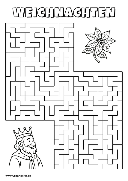 König sucht Weihnachtsstern Labyrinth zum Drucken