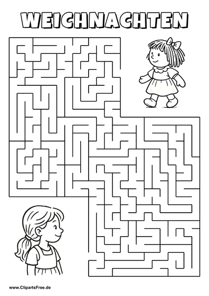 Mädchen sucht Puppe Labyrinth zum Drucken