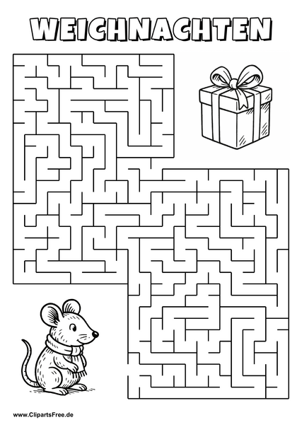 Maus sucht Geschenk Labyrinth zum Drucken